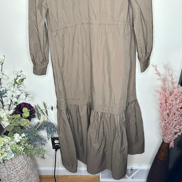 CO Essentials Long Sleeve Tiered Maxi Dress Cotton Tan Brown Sz M {Y47} - Picture 6 of 9